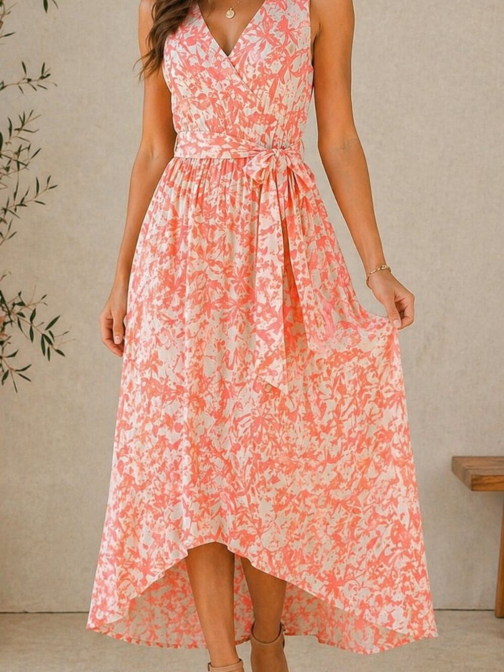 Tommy Hilfiger Coral and White Floral Midi Dress - New!